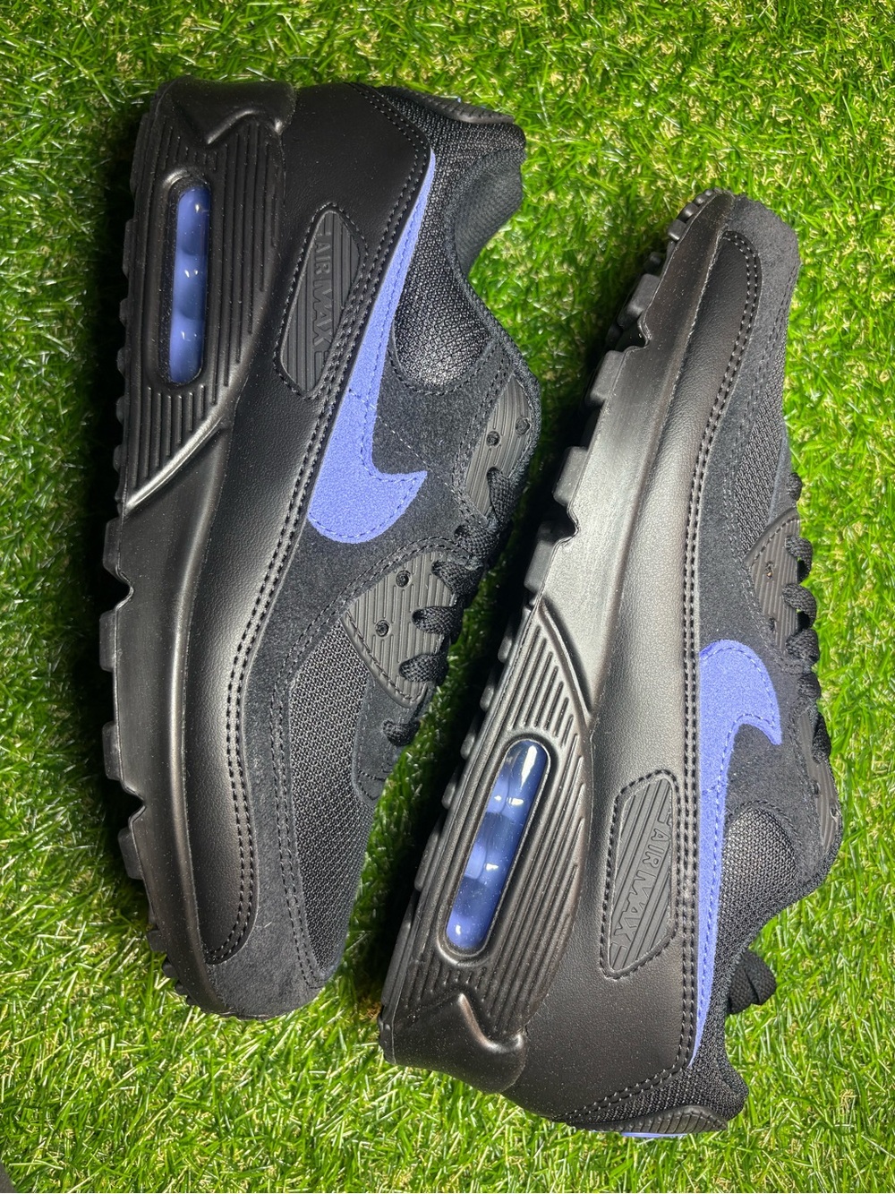 Air Max 90 Black Sneakers with Purple Swoosh - men’s 9, women’s 10.5